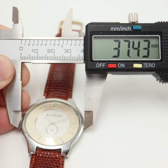 Skagen Men Two Tone Slim Swiss Parts 38mm Watch Brown Lizard Leather New Battery - Picture 2 of 16